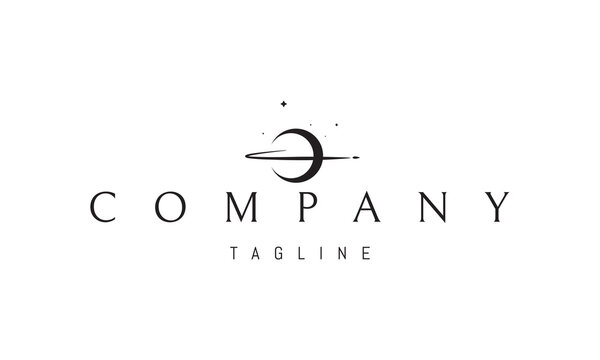 A vector logo with an abstract image of a rocket flying in orbit.