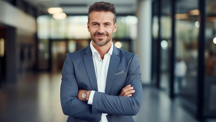 Fototapeta premium Confident Businessman With Crossed Arms, Standing Tall and Proud