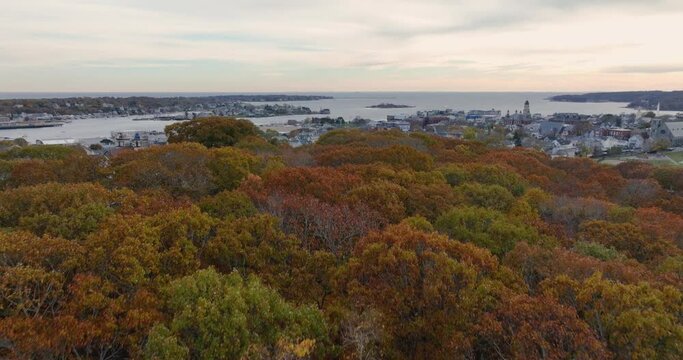 Autumn aerial, drone, video the City of Gloucester, Massachusetts, MA, USA.	