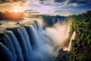 Foto auf Glas Iguazu Falls at sunset, border of Brazil and Argentina, The Iguazu Waterfalls in Brazil, AI Generated © Iftikhar alam