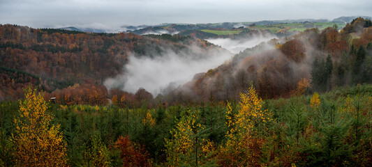 Herbstliche Nebelschwaden im Yspertal des Waldviertels