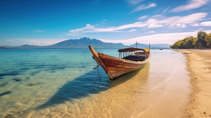 Fototapeta na wymiar Long tail boat on the beach of Andaman Sea, Thailand.