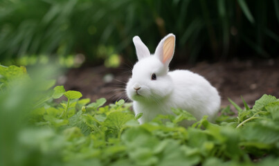 white rabbit in farm