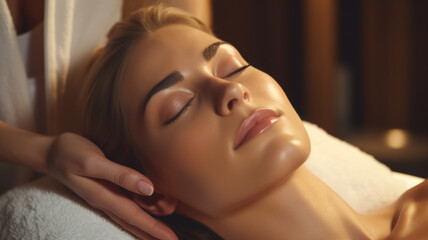 Obraz na płótnie Canvas Close up woman customer relaxing anti-stress at spa.