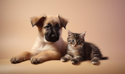 cat and puppy photo in studio