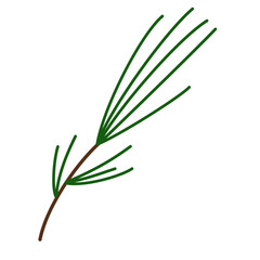 Christmas Tree branch. Spruce twig, conifer plant with green needles, wood cone. Winter seasonal coniferous sprig. Christmas holiday natural element. Flat vector illustration isolated