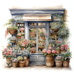 Fototapeta na wymiar flower shops, Watercolor illustrations