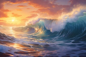 Obraz premium Sea of Endless waves with the sparkling reflection of the sun