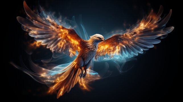 a bird flying with fire flames