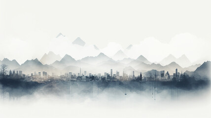 City skyline in the style of watercolor  on a white background - obrazy, fototapety, plakaty