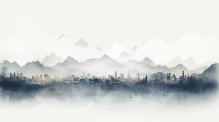 Wandcirkels aluminium City skyline in the style of watercolor  on a white background © Yuwarin