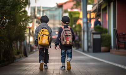 Fototapeta premium a friend children walking in foot path
