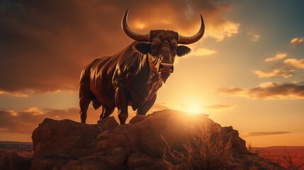 a bull standing on a rock