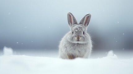 Cute bunny   in the snow, winter wallpaper 