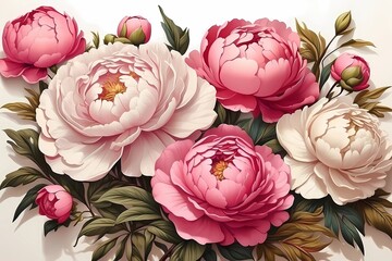 peony flowers illustration art work background. Generate AI 