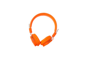 PNG, orange, on-ear headphones isolated on white background.