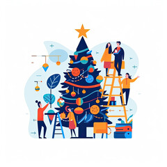 Christmas tree concept Flat vector illustration daily activities working on white background AI Generated