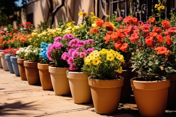 Fototapeta na wymiar Color Flower Pots, New Ceramic Pottery, Various Clay Handicraft, Garden Vase, Decorative Flower Pots