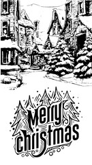 hand drawn illustration of house christmas