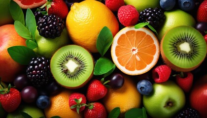 culinary abstract, piled fresh fruits, ecological, food background