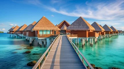 Poster tropical water home villas on Maldives island at summer vacation.  © korkut82