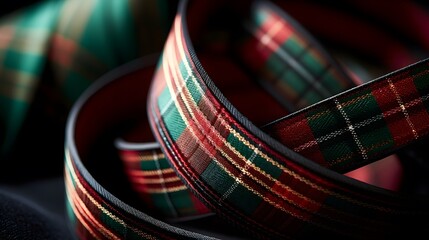 close-up of traditional red and green plaid christmas ribbon