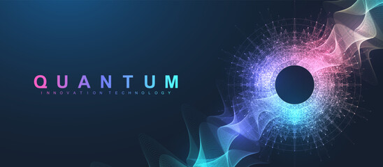 Quantum Computing Idea Design Element Concept. Deep Learning Artificial Intelligence. Generative AI. Big Data Algorithms Visualization For Business, Science Presentations, Posters, Covers - obrazy, fototapety, plakaty