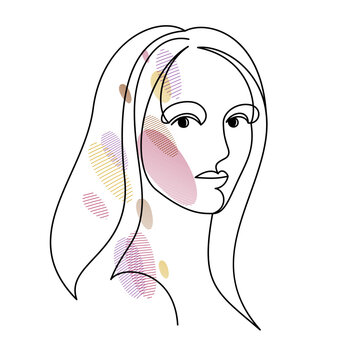 recommend clip art: Woman beauty face vector linear illustration, delicate line art of attractive girl portrait, abstract feminine drawing minimal style isolated.