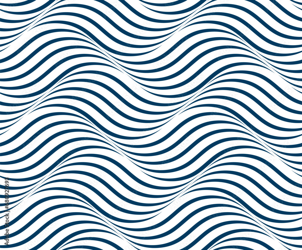 Poster water waves seamless pattern, vector curve lines abstract repeat tiling background, blue colored rhy