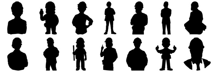 Worker silhouettes set, large pack of vector silhouette design, isolated white background