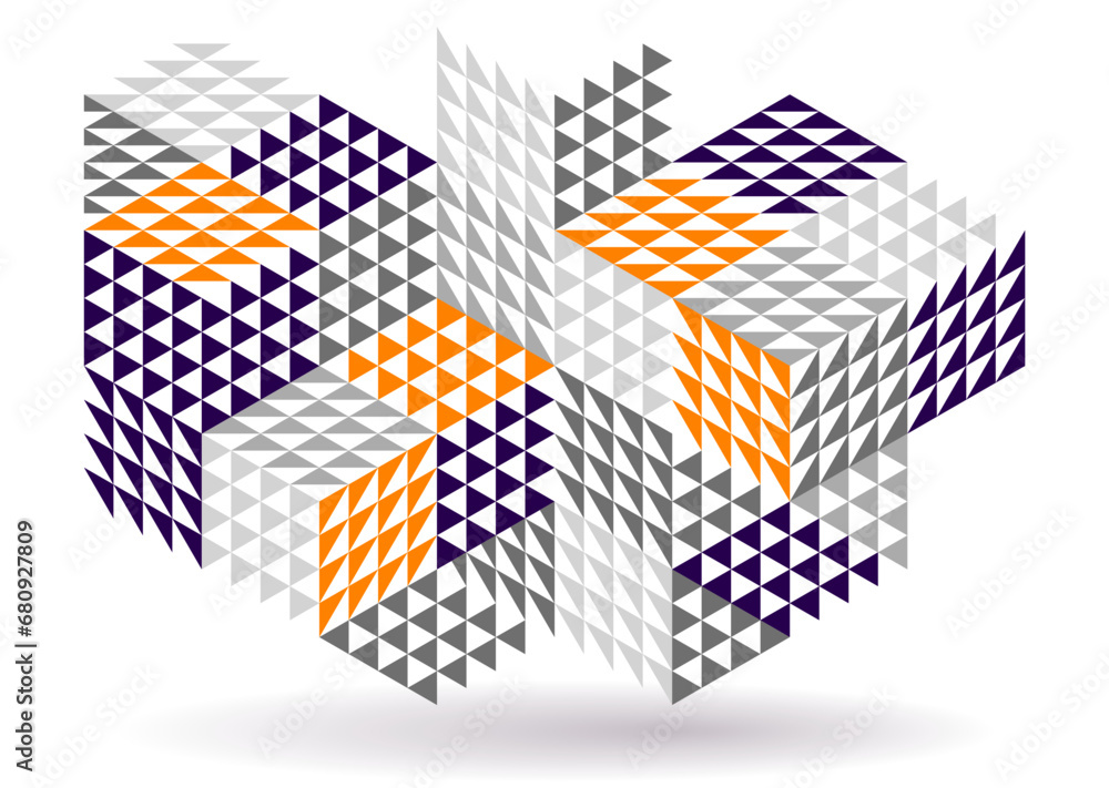 Poster isometric 3d cubes vector abstract geometric background, yellow abstraction art architecture city bu