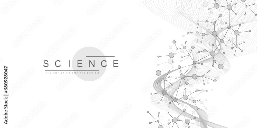 Poster molecular abstract structure background. scientific vector illustration with molecule dna. medical, 