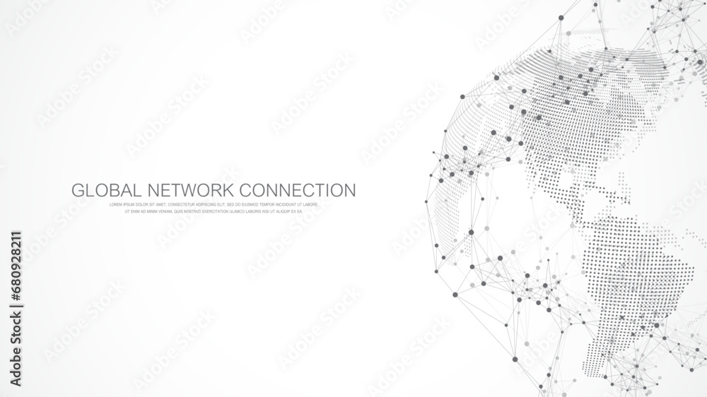 Poster Global network connection banner design template. Header social network communication in the global business concept. Big data visualization. Internet technology