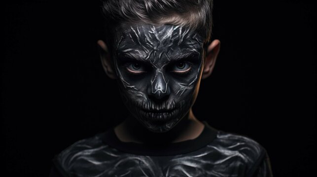 Boy make up as evil for halloween party. create using a generative ai tool 