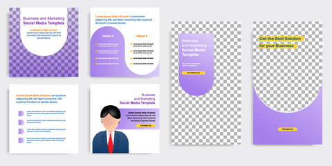 Social media carousel post banner layout in gradient purple color background. For tips podcast, motivation, self-development, product, ads, influencer, microblog, sharing knowledge template © Adi