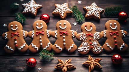 Christmas gingerbread man cookies and spices stock photo