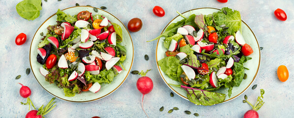 Light spring salad with vegetables and greens.