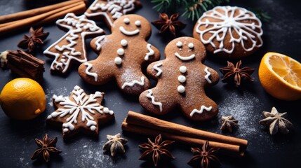 Obraz na płótnie Canvas Christmas gingerbread man cookies and spices stock photo