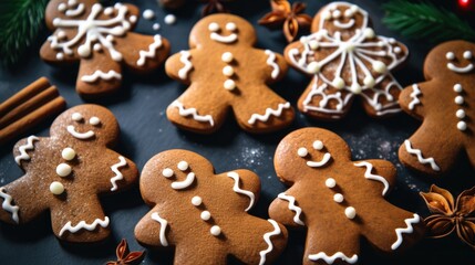 Fototapeta premium Christmas gingerbread man cookies and spices stock photo