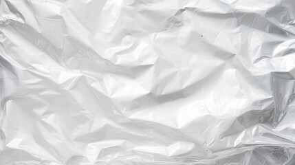 Transparent white glossy wrinkled plastic texture. Crumpled thin plastic backdrop. Generative AI