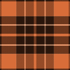 Lumberjack plaid check seamless pattern in black and orange collection. Scottish seamless tartan classic line grid for textile 