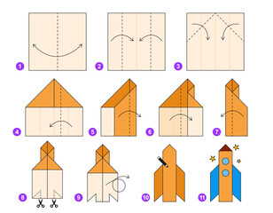 Origami tutorial for kids. Origami cute rocket.