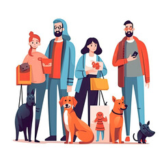 Family shopping flat composition with male and female characters shopping and dog Flat vector illustration AI Generated