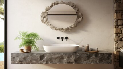 Minimalistic bathroom featuring a natural stone
