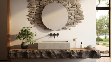 Minimalistic bathroom featuring a natural stone