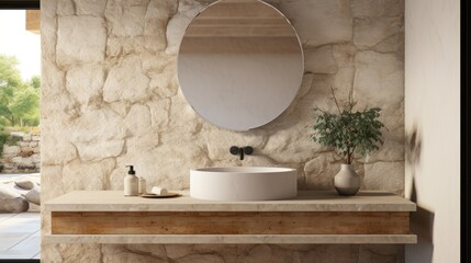 Minimalistic bathroom featuring a natural stone