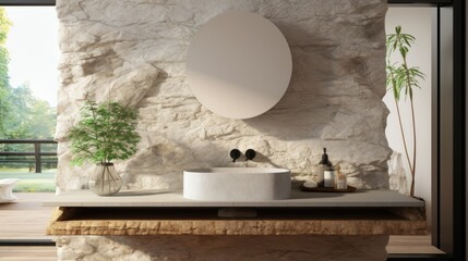 Minimalistic bathroom featuring a natural stone