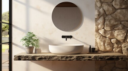 Minimalistic bathroom featuring a natural stone