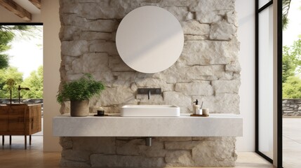Minimalistic bathroom featuring a natural stone
