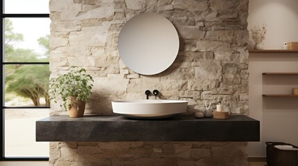 Minimalistic bathroom featuring a natural stone